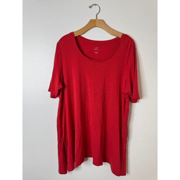 J. Jill Plus 1X Red Pima Knit A-Line Dipped Hem Tunic Top Elbow-Sleeves - Picture 2 of 9
